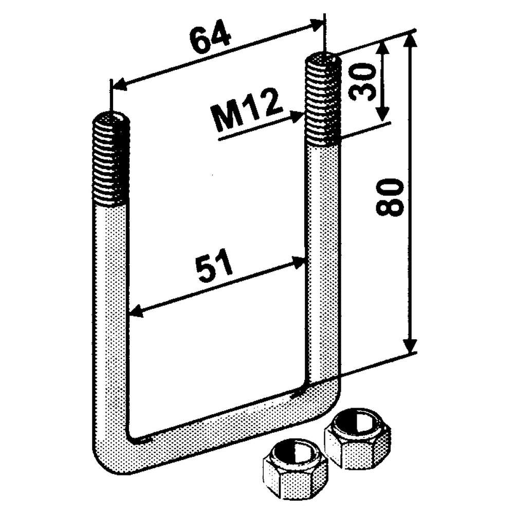 U-bolt M12x1.75, R50x50