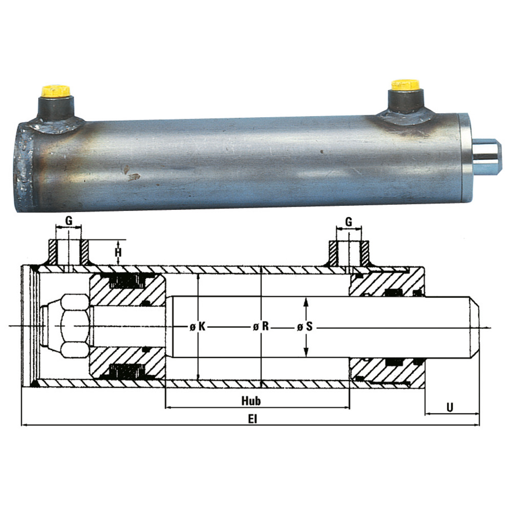 Hydraulikzylinder Kolben-Ø K= 25 mm, Kolbenstange-Ø S = 16 mm, HY-Zylinder  doppeltwirkend